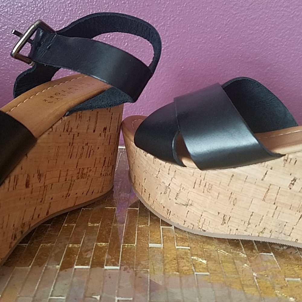 Barney's NY black leather and cork wedge sandals - Picture 4 of 6